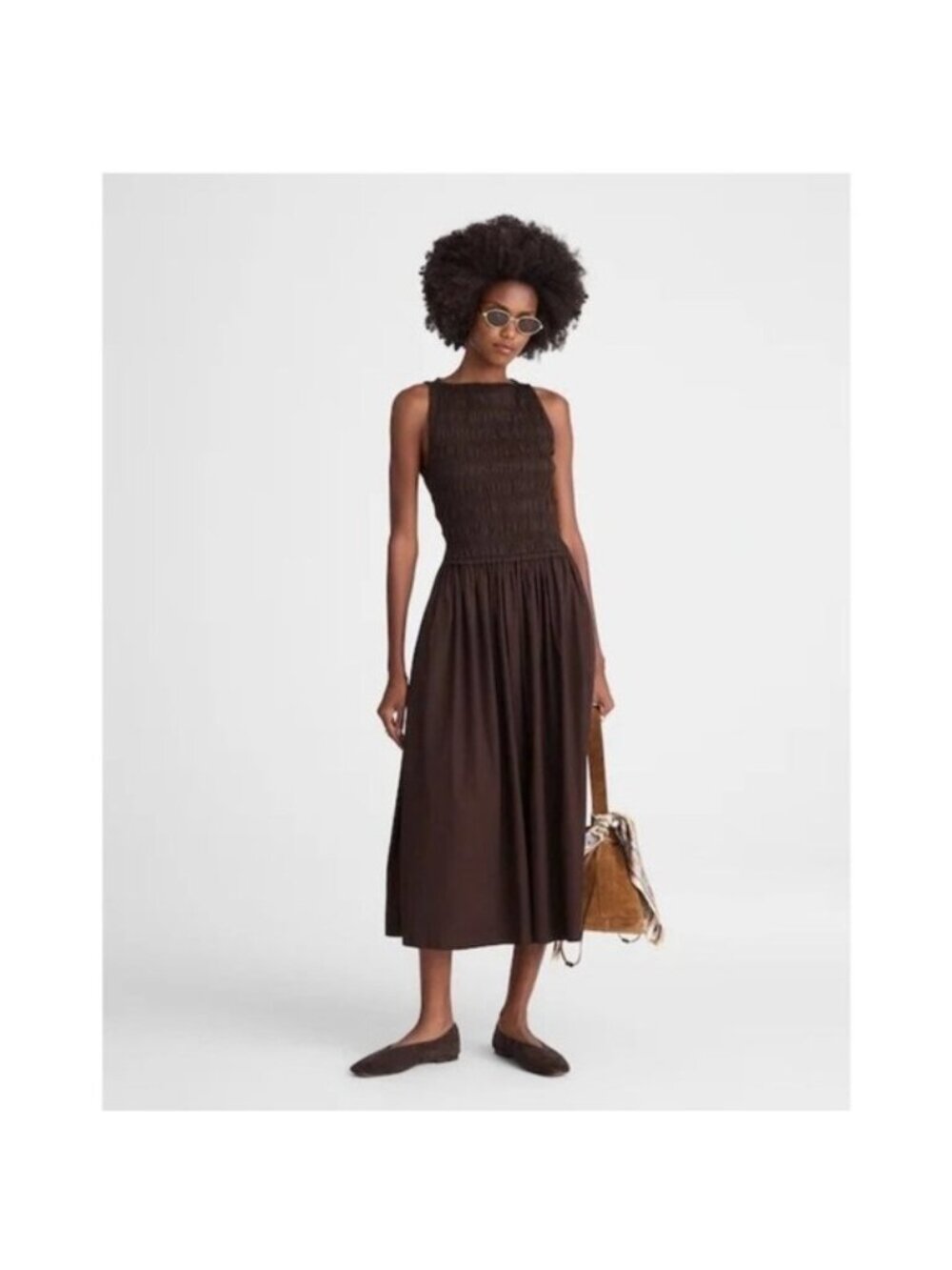 Sleeveless Smocked Brown Mini Dress